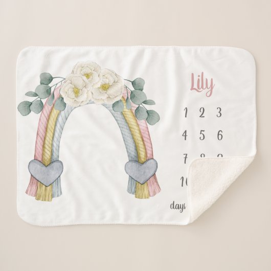 Boho Floral Fibre Rainbow Milestone Baby Sherpadecke (Vorderseite (Horizontal))