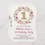 Boho Floral First Birthday Girl Party Einladung (Vorne/Hinten)