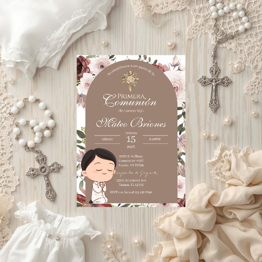 Boho Floral First Communion Invitation Einladung