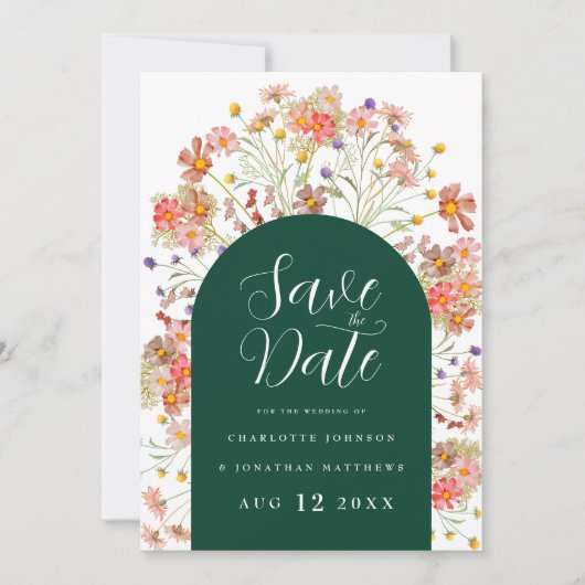 Boho Floral Foto Arch Wedding Save The Date (Vorderseite)