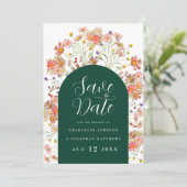Boho Floral Foto Arch Wedding Save The Date (Stehend Vorderseite)