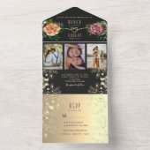 Boho Floral Foto Black Wedding All In One Einladung (Innen Boden)