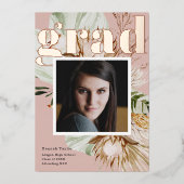 Boho Floral Foto Foil Abschluss Ankündigung (Vorderseite)