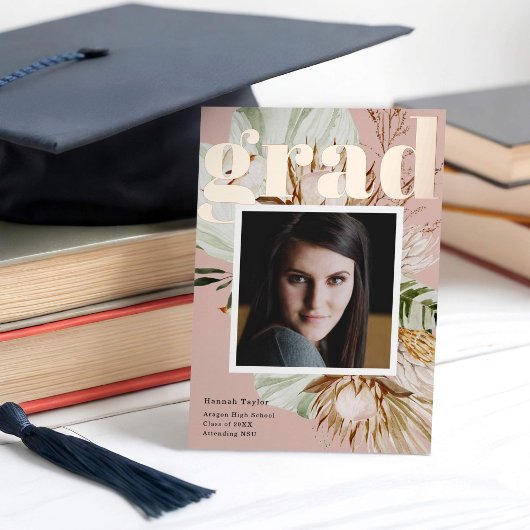 Boho Floral Foto Foil Abschluss Ankündigung