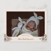 Boho Floral Foto Geburtsankündigung Postkarte (Vorderseite)