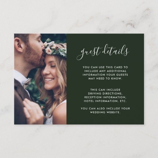 Boho Floral Foto Green Wedding Guest Details Begleitkarte (Vorderseite)