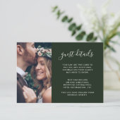 Boho Floral Foto Green Wedding Guest Details Begleitkarte (Stehend Vorderseite)