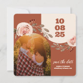 Boho Floral Foto Save the Date Karte Burnt Orange (Vorderseite)