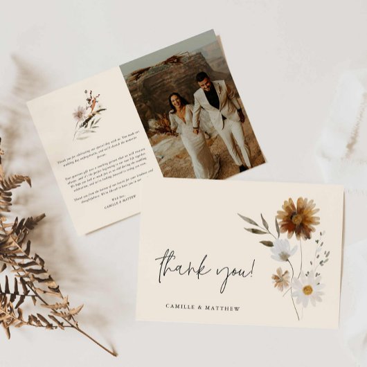 Boho Floral Foto Wedding Danke Karte
