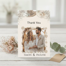 Boho Floral Foto Wedding Dankeschön Card