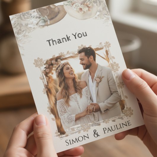 Boho Floral Foto Wedding Dankeschön Card Dankeskarte