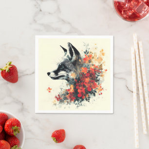 Boho Floral Fox Wildlife Nature Serviette