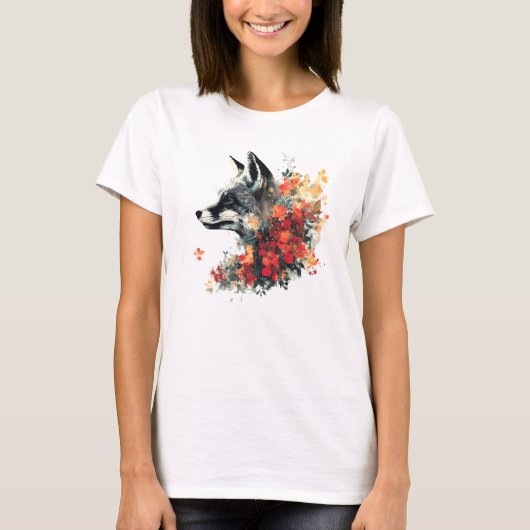 Boho Floral Fox Wildlife Nature T-Shirt (Vorderseite)