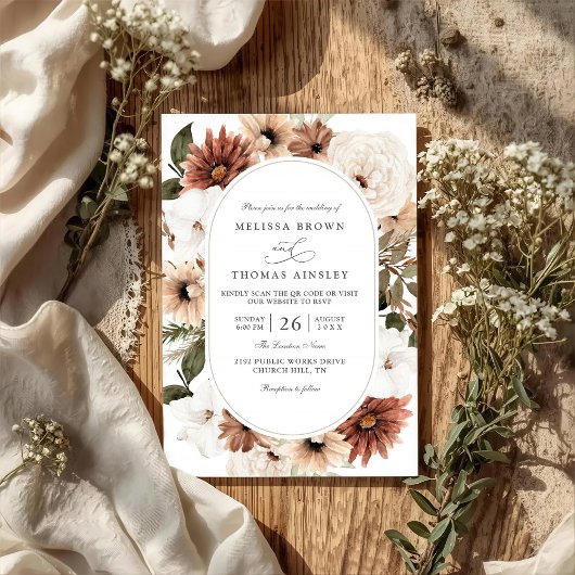 Boho Floral Frame Acrylic Elegant QR Code Wedding Einladung