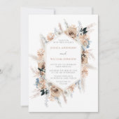 Boho Floral Frame Dusty Blue Wedding Einladung (Vorderseite)