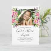 Boho Floral Frame Foto Abschluss Einladung (Stehend Vorderseite)