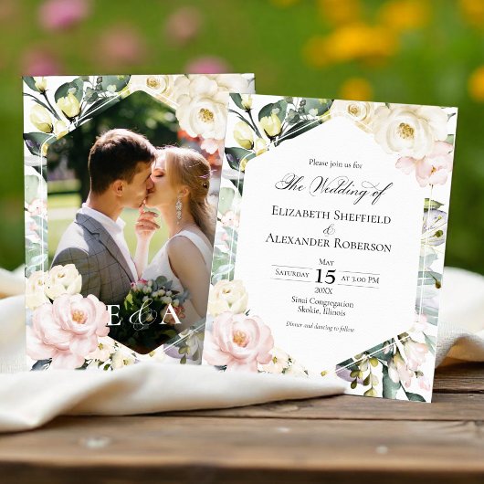 Boho Floral Frame Foto Hochzeitseinladung