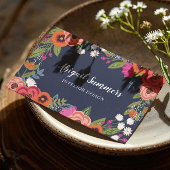 Boho Floral Frame - Navy Blue & Coral Visitenkarte