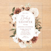 Boho Floral Frame Neutral Baby Dusche Acryleinladungen (Vorderseite)