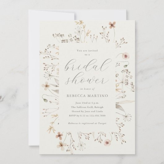 Boho Floral Frame Wildblume Brautparty Einladung (Vorderseite)