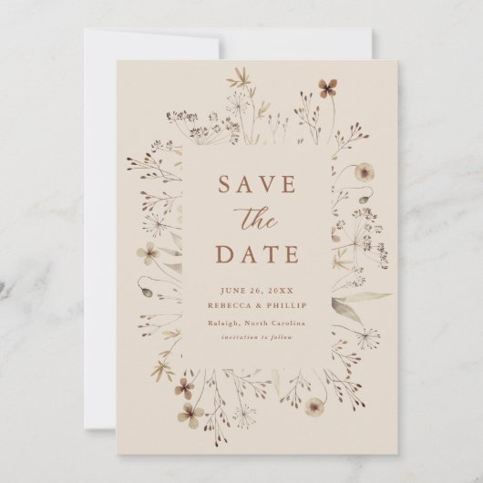 Boho Floral Frame Wildblume Wedding Save The Date (Vorderseite)