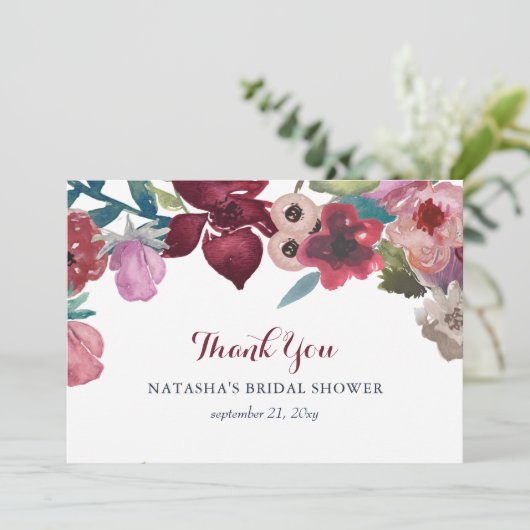 Boho Floral Garden Brautparty Dankeskarte (Stehend Vorderseite)