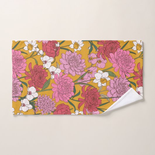 Boho Floral Garden Gelber Personalisierter Name Badhandtuch Set (Handtuch)