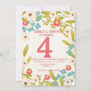 Boho Floral Garden Kid's Birthday Party Einladung