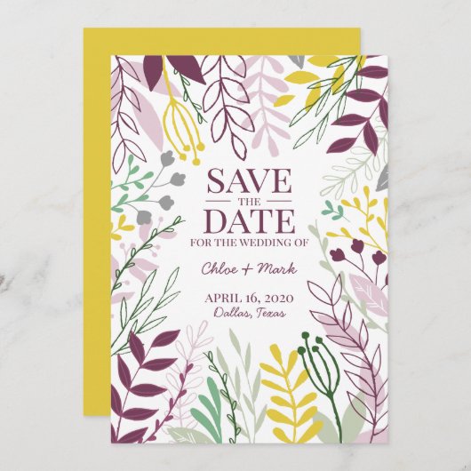 Boho Floral Garden Sommer Fall Cassis Mellow Save The Date (Vorne/Hinten)