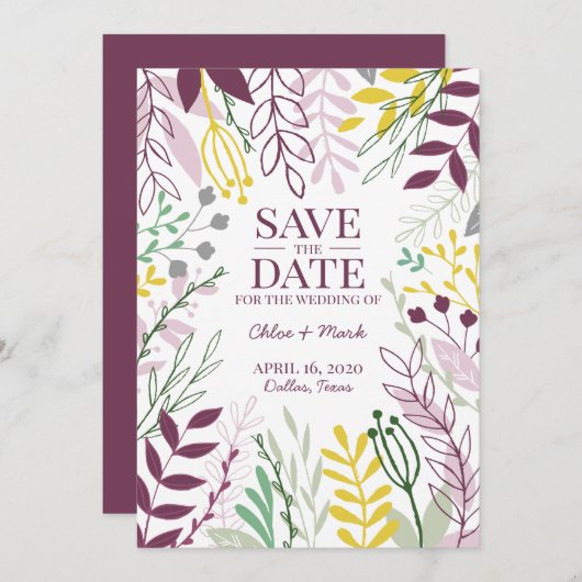 Boho Floral Garden Summer Fall Cassis Saffron Save The Date (Vorne/Hinten)