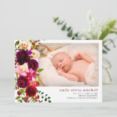 Boho Floral | Geburtsankündigung des Fotos Marsala Ankündigung (Stehend Vorderseite)