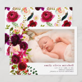 Boho Floral | Geburtsankündigung des Fotos Marsala Ankündigung (Vorne/Hinten)