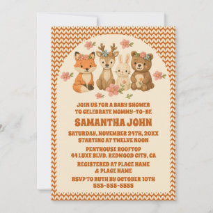 Boho Floral gegossene Woodland Animals Kinderdusch Einladung