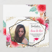 Boho Floral Geometric Gold Abschluss Einladung (Vorne/Hinten)