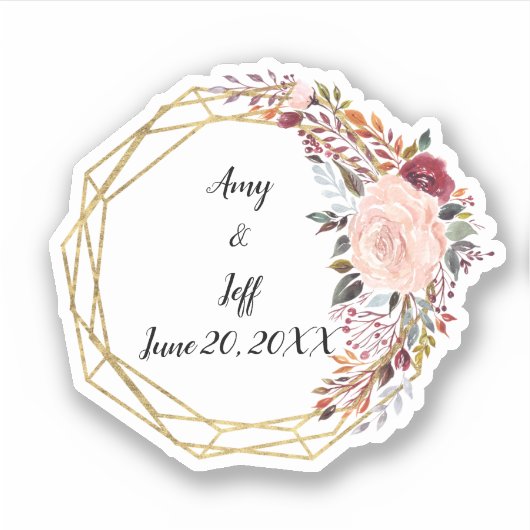 Boho Floral Geometric Wedding Date Aufkleber (Vorderseite)