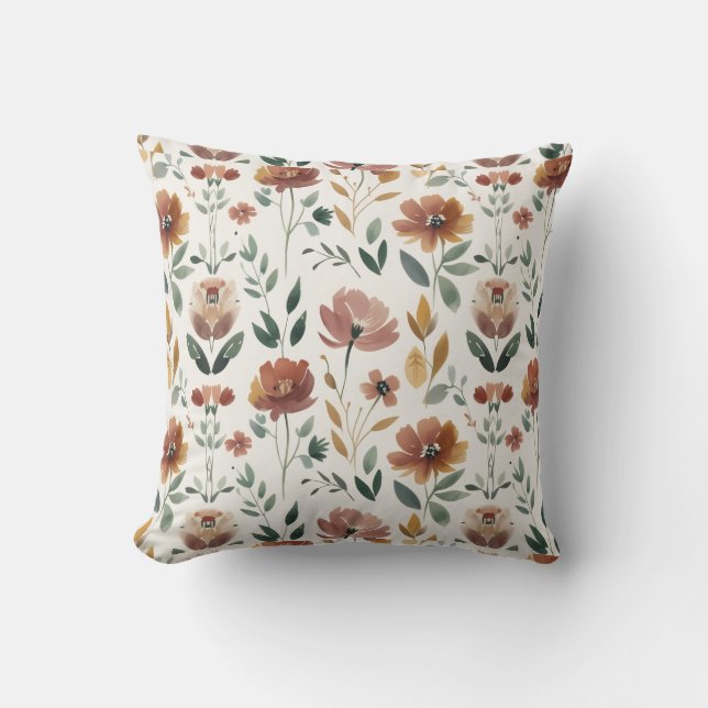 Boho Floral Geometry – Earthy Wildflower Pattern Kissen (Vorderseite)