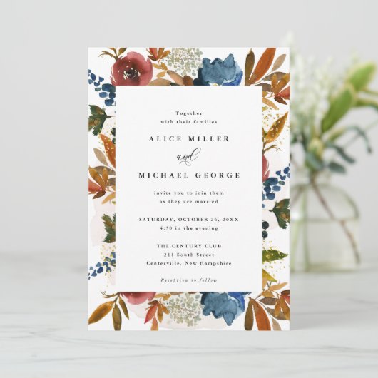 Boho Floral, Gerahmte Hochzeit Einladung (Stehend Vorderseite)