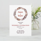 Boho Floral Getrockener Kranz Hochzeit Einladung (Stehend Vorderseite)