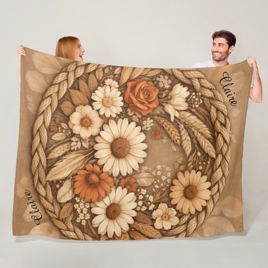 Boho-Floral gewebter Kreis individuell anpassierba Fleecedecke (Beispiel)