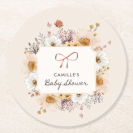 Boho Floral Girl Baby Shower Runder Pappuntersetzer