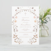 Boho floral girl Baptism invitation template Einladung (Stehend Vorderseite)