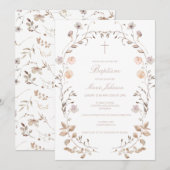 Boho floral girl Baptism invitation template Einladung (Vorne/Hinten)