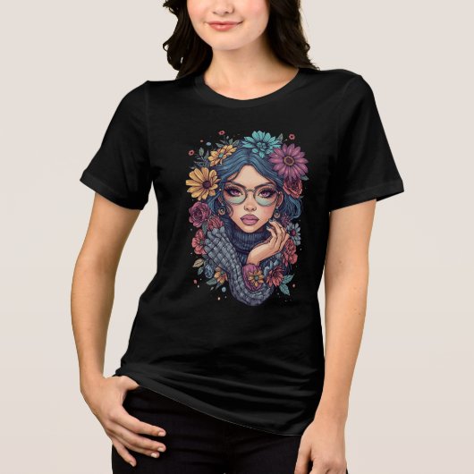 Boho Floral Girl T-Shirt Tri-Blend Shirt (Vorderseite)