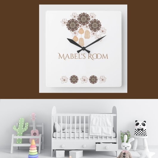 Boho Floral Girl's Monogram Quadratische Wanduhr