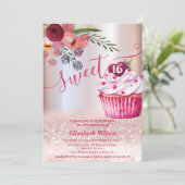 Boho floral Girly cupcake Rose Goldglitterie Einladung (Stehend Vorderseite)
