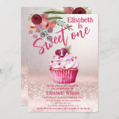 Boho floral Girly cupcake Rose Goldglitterie Einladung (Vorne/Hinten)