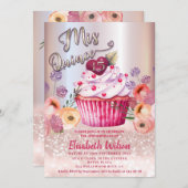 Boho floral Girly cupcake Rose Goldglitterie Einladung (Vorne/Hinten)