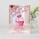 Boho floral Girly cupcake Rose Goldglitterie Einladung (Stehend Vorderseite)