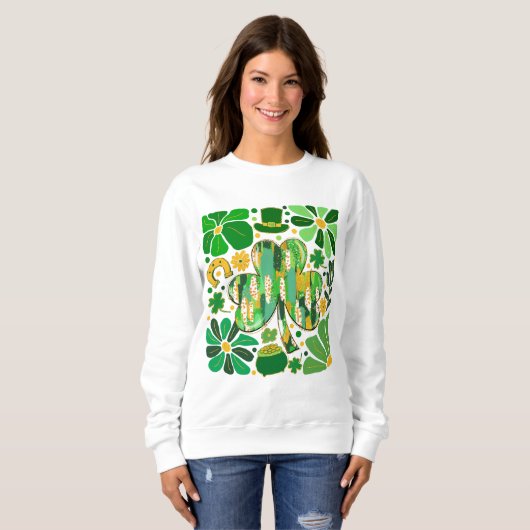 Boho Floral Glitzer St Patrick Day Kleeblatt Sweatshirt (Vorne ganz)