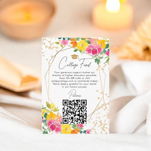Boho Floral Gold Abschluss QR Uni Fund Begleitkarte